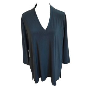 Sympli Womens Go To Soft V-Neck Forest Green Travel Friendly Top Size 12